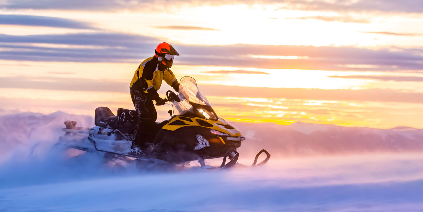 snowmobile, rider, snow, mountain