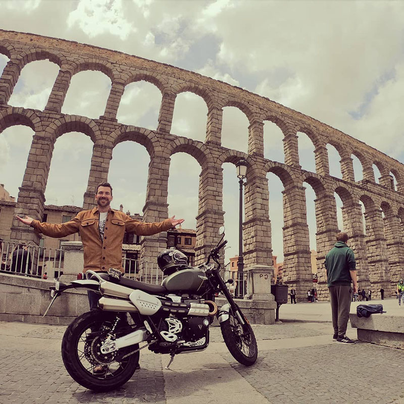 Brent Gyuricza with motorcycle in Spain